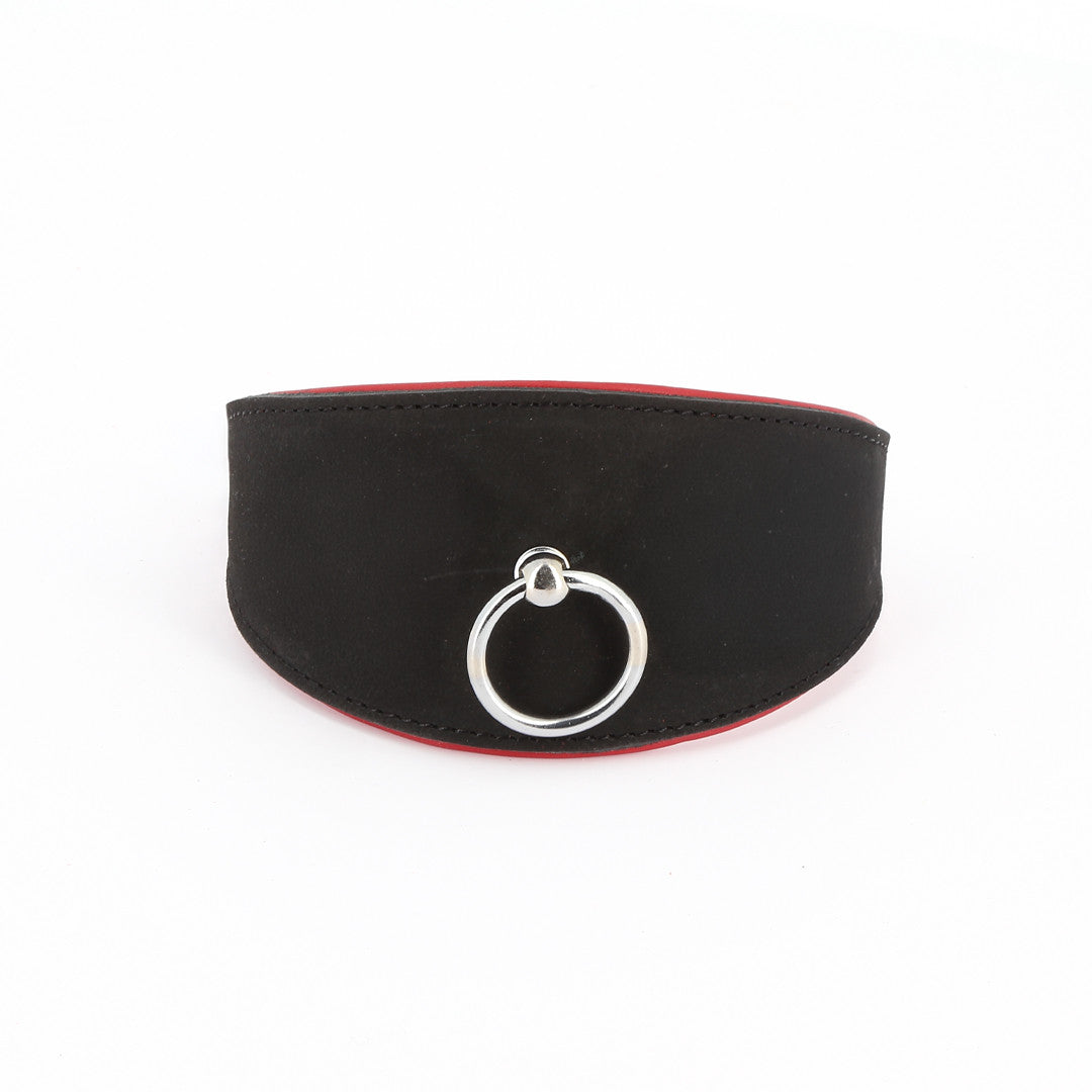 Collier Cuir Large Anneau Noir/Rouge