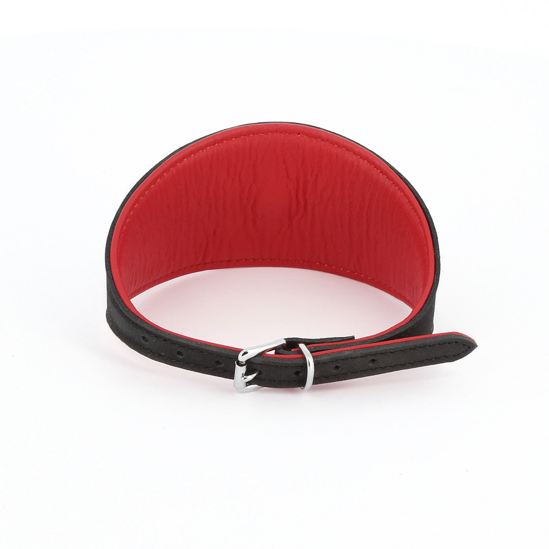 Collier Cuir Large Anneau Noir/Rouge