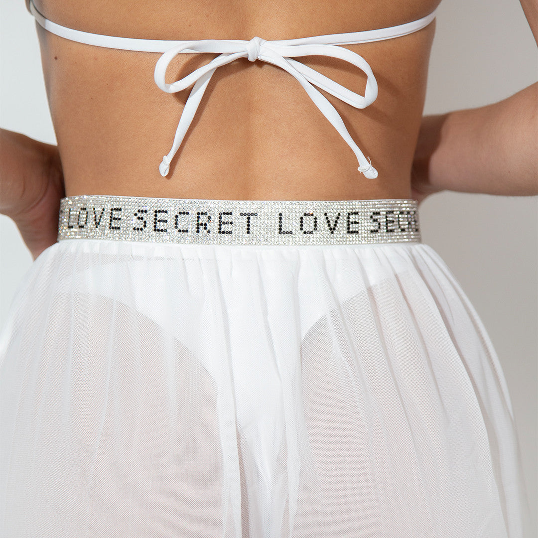 Paréo Long Voile Love Secret Blanc