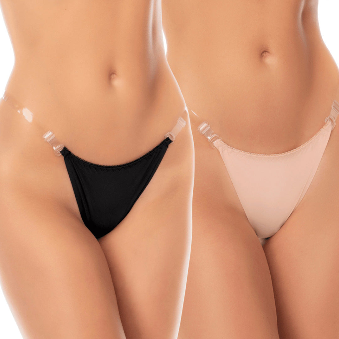 Lot de 2 strings invisibles sans coutures noir et nude