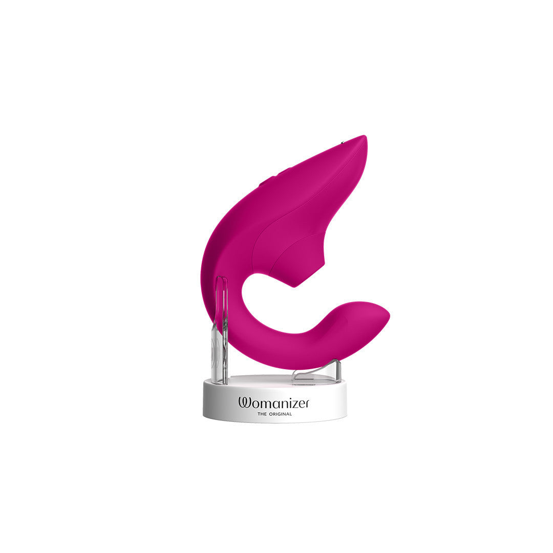Vibromasseur Rabbit Blend Fushia sur son support