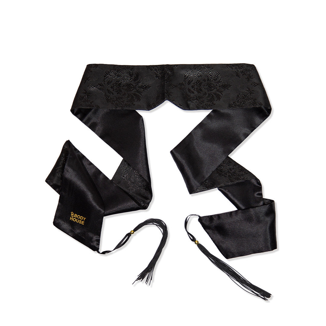 Bandeau Satin Pompon Noir à Nouer