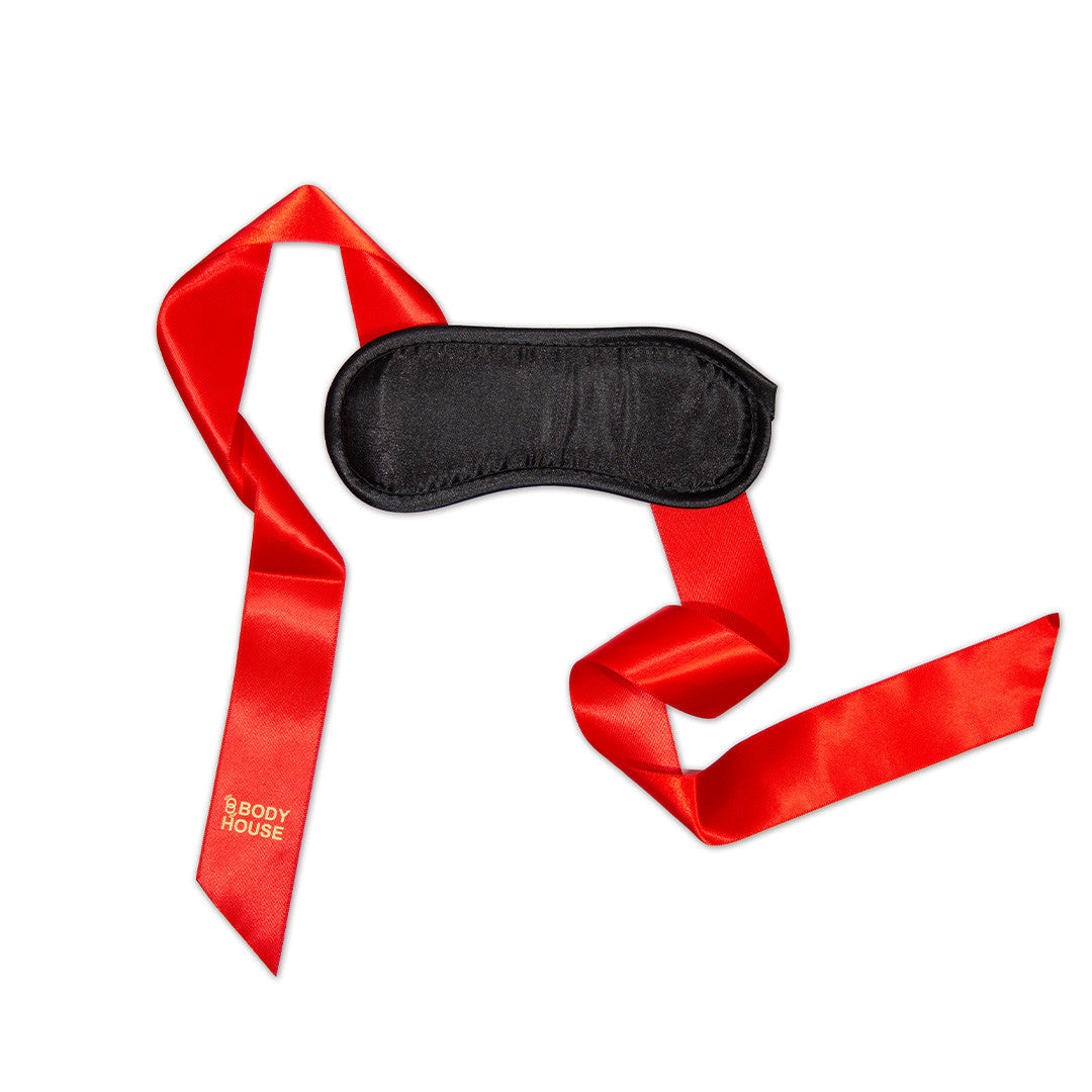 Masque Opaque Satin Rubans Bicolore Rouge/Noir
