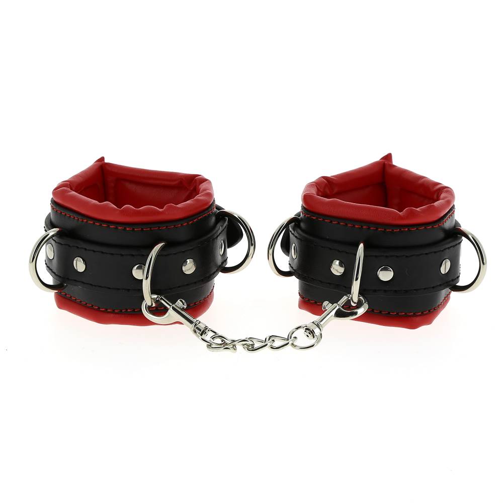 Menottes Poignets en Cuir Noir Intérieur Rouge