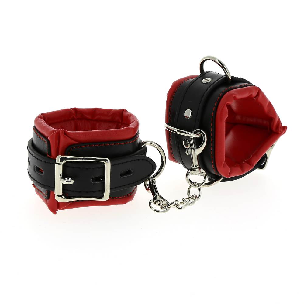 Menottes Poignets en Cuir Noir Intérieur Rouge