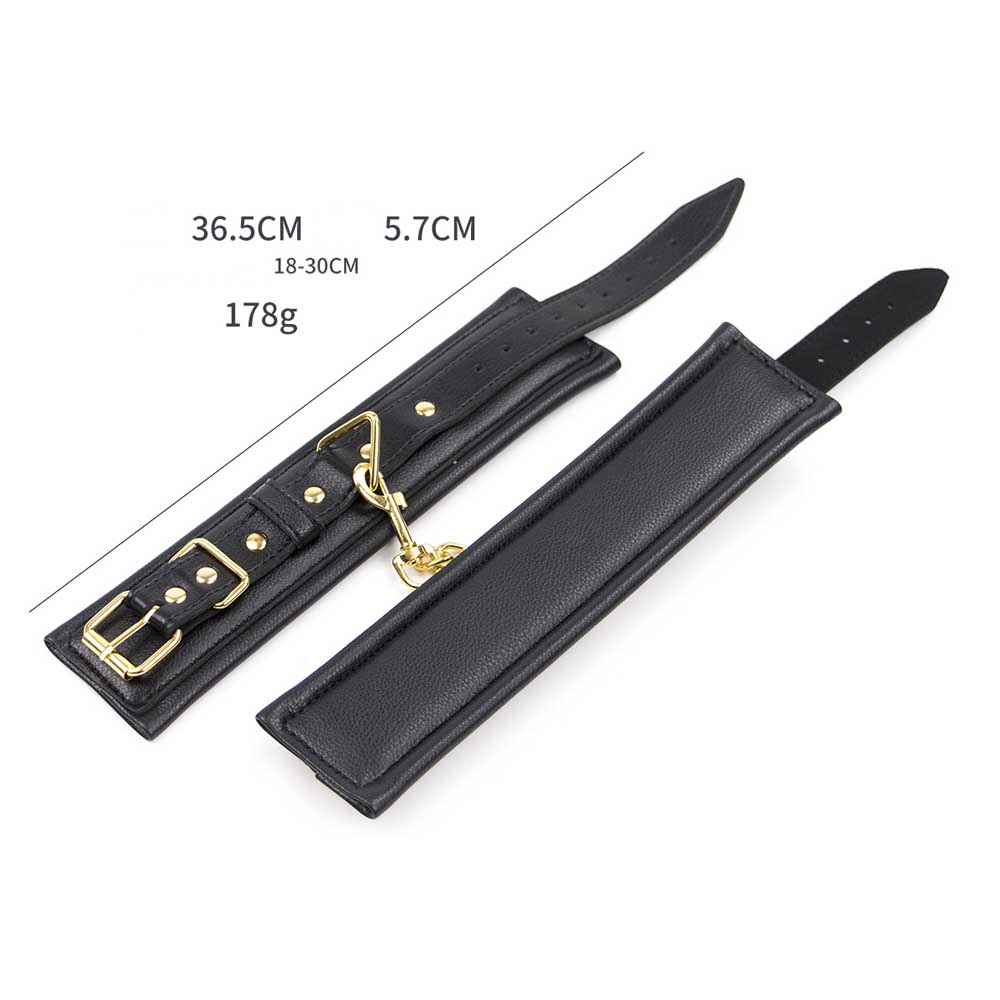 Be Bondage Entraves Poignets Cuir Noir et Métal Doré Réglables BDSM Mesures