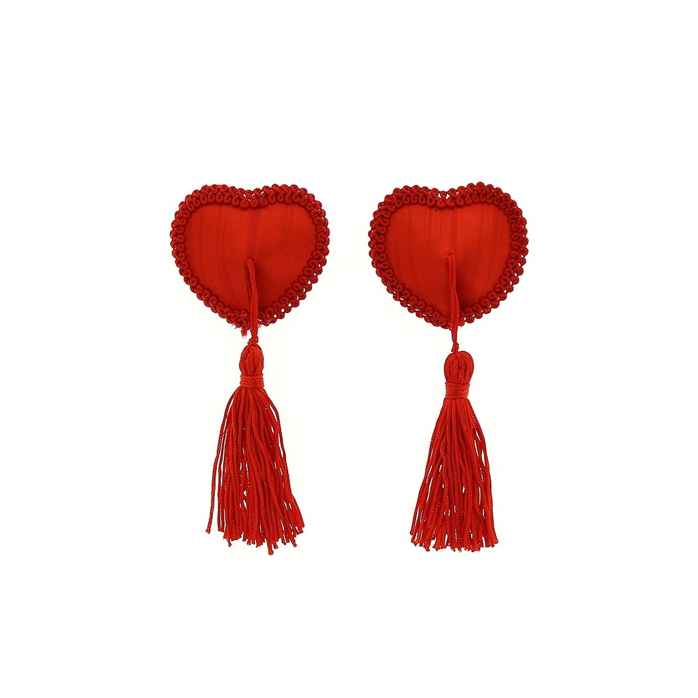 Be Bondage Cache tétons Coeur et Pompon Burlesque Rouge Vue de Face