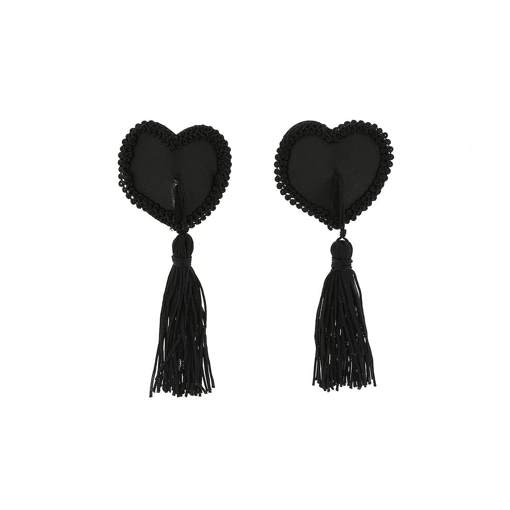 Be Bondage Cache tétons Coeur et Pompon Burlesque Noir Vue de Face