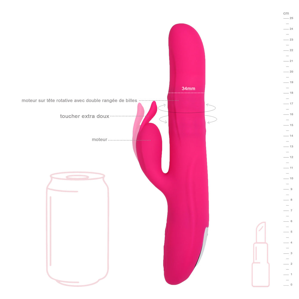 rabbit virevolte rose avec taille et tete rotative indiquees