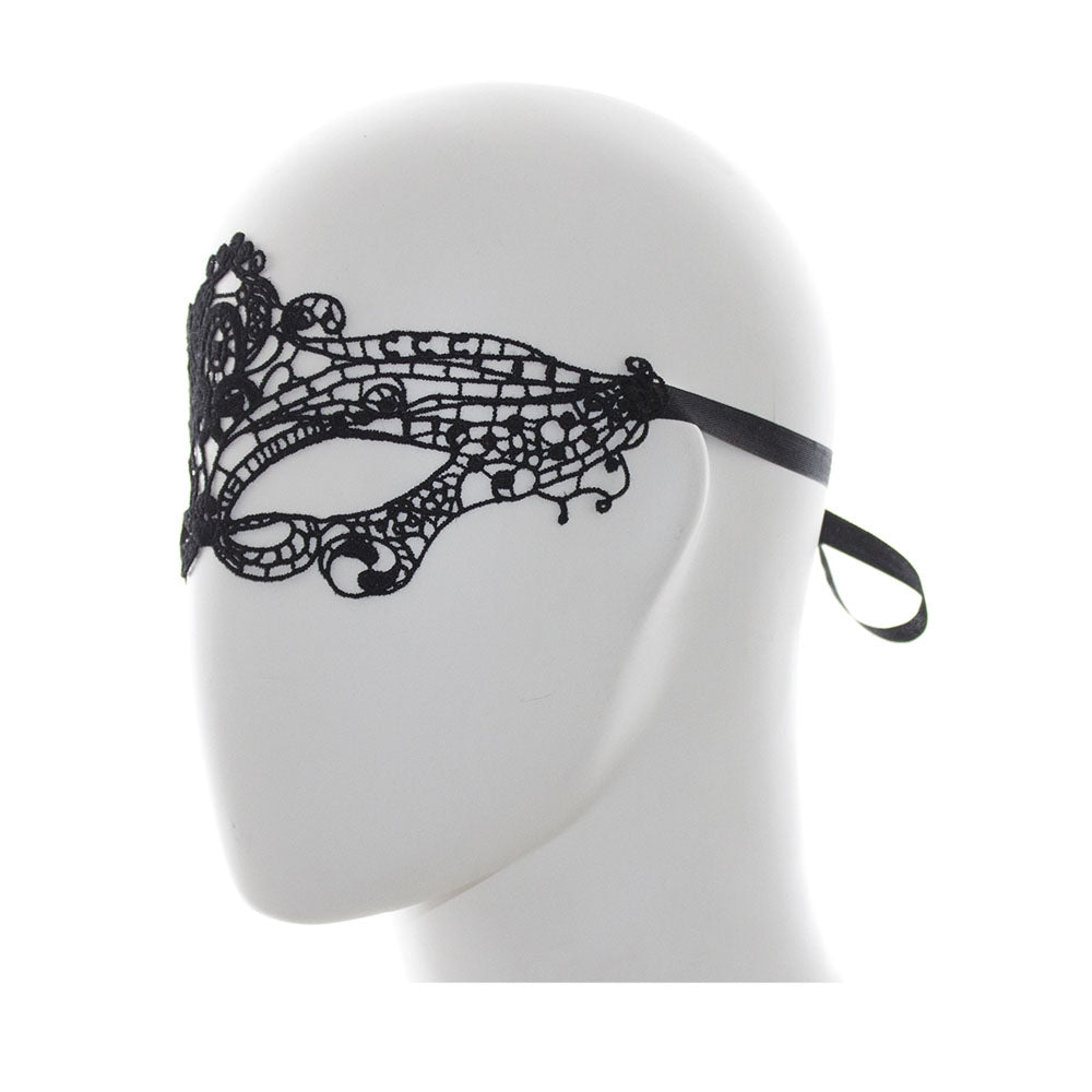 Masque Dentelle Noir Diadème Oriental - Profil Gauche - Be Bondage