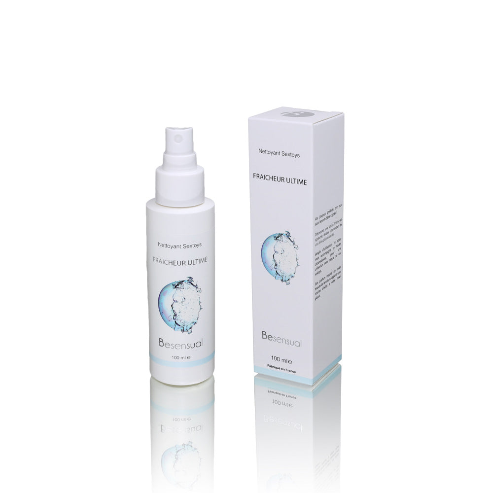 Be Sensual Fraîcheur Ultime Nettoyant Sextoys Anti Bactérien Parfum Léger Packaging et Flacon vue de Face
