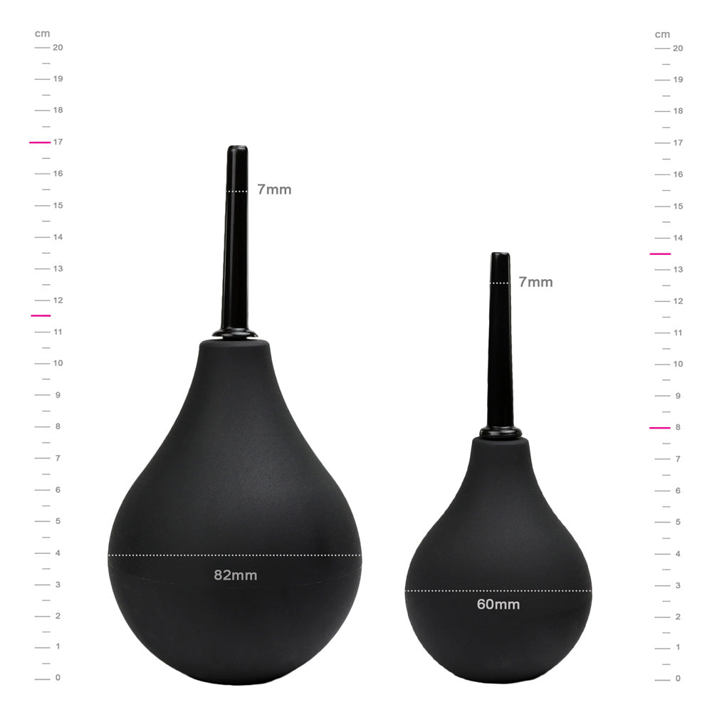 Be Happy Grande Poire Anale Hygiene Silicone Noir Embout Fin Vue de Face Comparaison Petite Poire