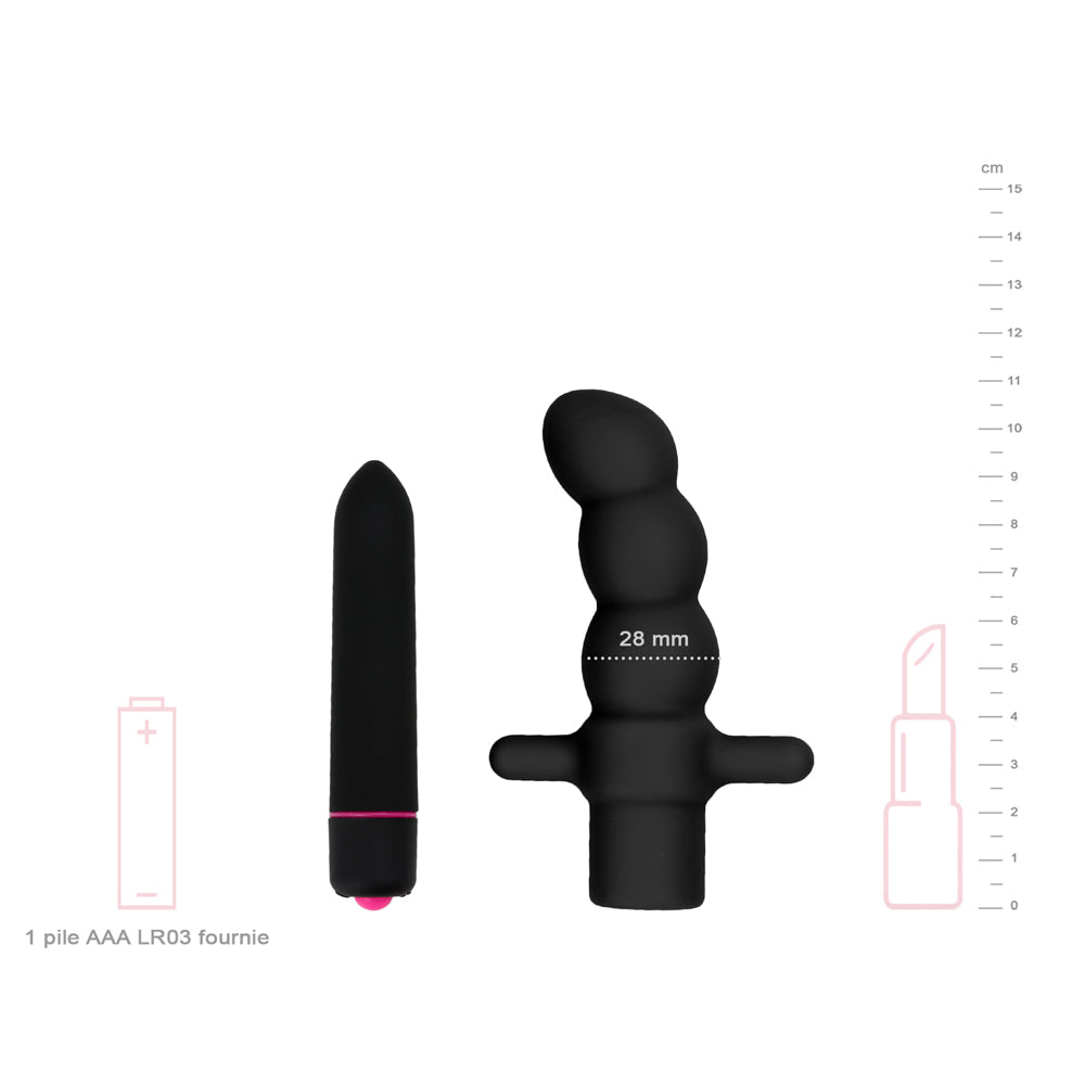 Vibromasseur Anal 2 en 1 Pimpant Noir avec dimensions