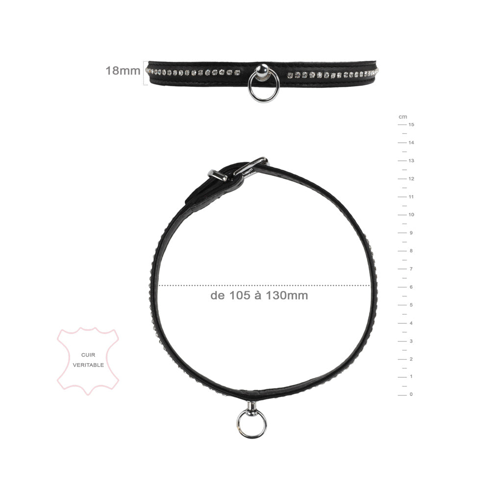 Collier Cuir & brillants Une Bande - Be Fetish