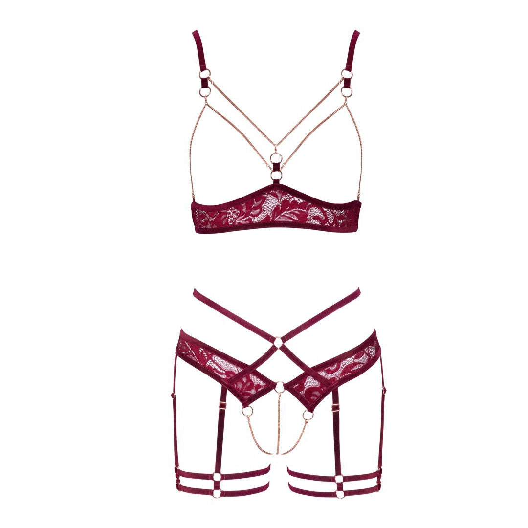 Ensemble Bordeaux avec Chaînes et Porte-Jarretelles