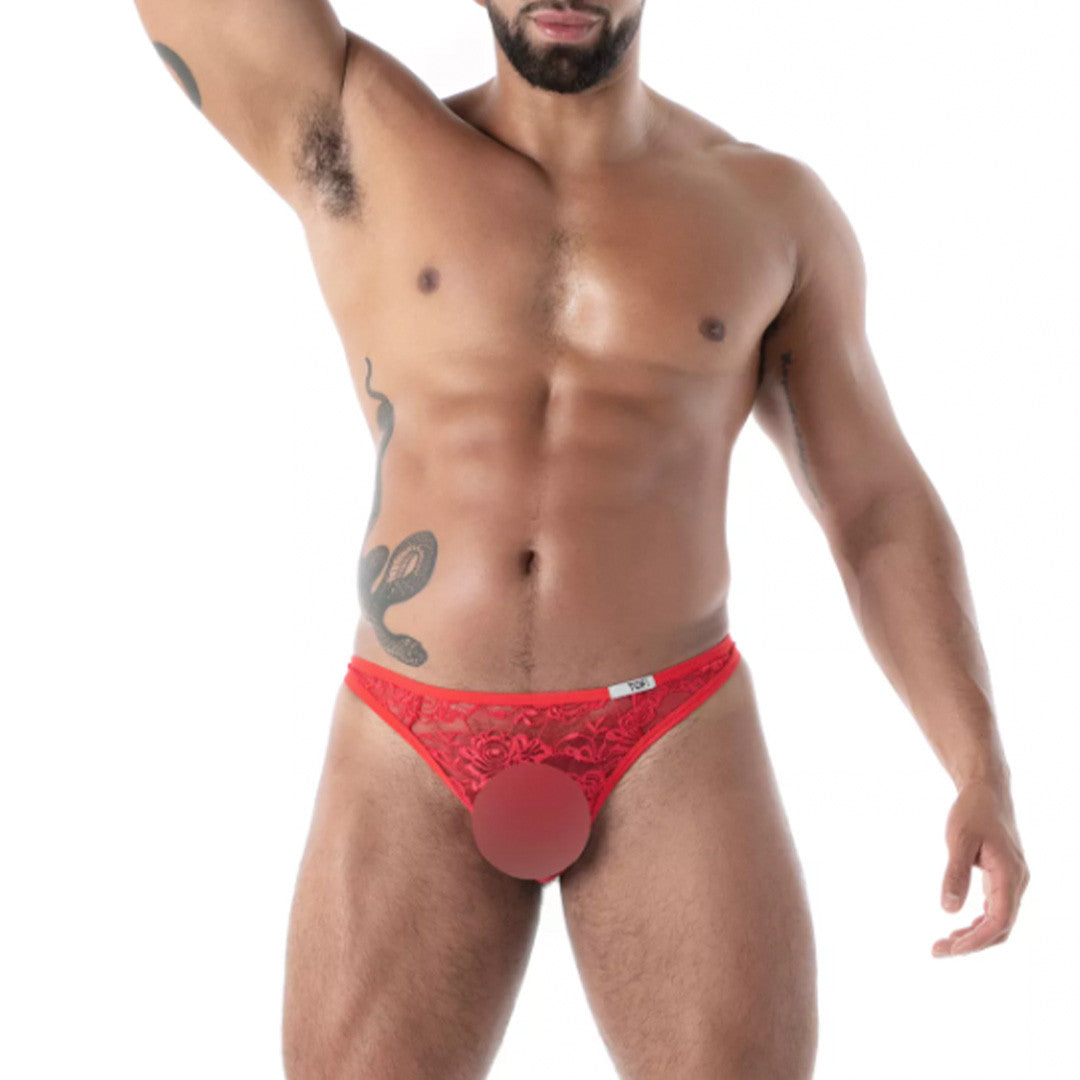 String en dentelle fluide - Rouge - 3