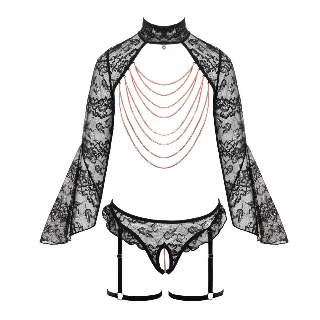 Top et String Ouvert avec Chainettes Noir